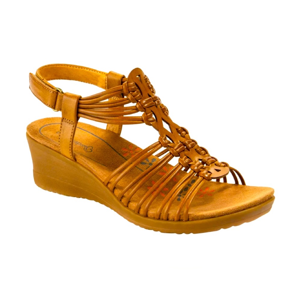BareTraps Cognac Strappy Wedge Sandals